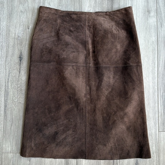 Vintage Leather Le Chateau Suede Straight Midi Skirt Chocolate Brown - Picture 2 of 5